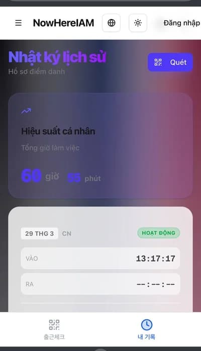 Tiếng Việt check-in screen